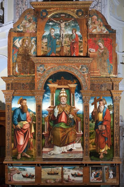 Polyptykon af Sankt Peter i stolen af Cristoforo (fl.1525 1578) (attr.to) Pancalino