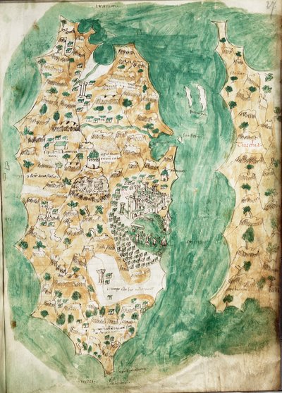 Et kort over Khios og det tilstødende fastland, ca. 1420 (pergament) af Cristoforo Buondelmonti