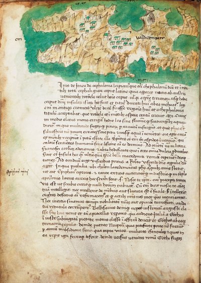 Kort over Ithaki, ca. 1420 (pergament) af Cristoforo Buondelmonti