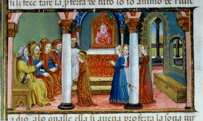Belysning, der skildrer Maria, der aflægger jomfruløfte, i Codex De Predis af Cristoforo De Predis