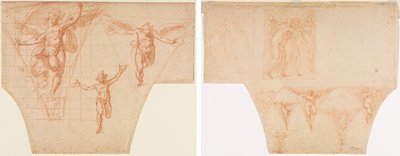 Tre studier af engle for en pendant (recto); Studier til Kristus, der møder sin mor på vejen til Golgata, studier af en engel i en pendant (verso) af Cristoforo Roncalli