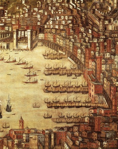 Udsigt over Genova og dets slot (detaljer) 1597 (olie på lærred) af Cristoforo de Grassi