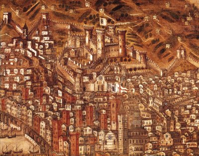 Udsigt over Genova og dets slot (detaljer) 1597 (olie på lærred) af Cristoforo de Grassi