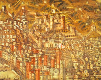 Udsigt over Genova og dets slot (detaljer) 1597 (olie på lærred) af Cristoforo de Grassi
