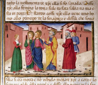 Jesus henvender sig til kvinden skyldig i utroskab Miniature af Cristoforo De Predis (1440-1486) efter Historien om Det Nye Testamente (fol. 61) af Cristoforo De Predis