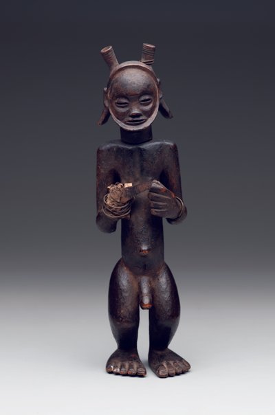 Rituel beholder i form af en stående mandsfigur af Culture Chokwe