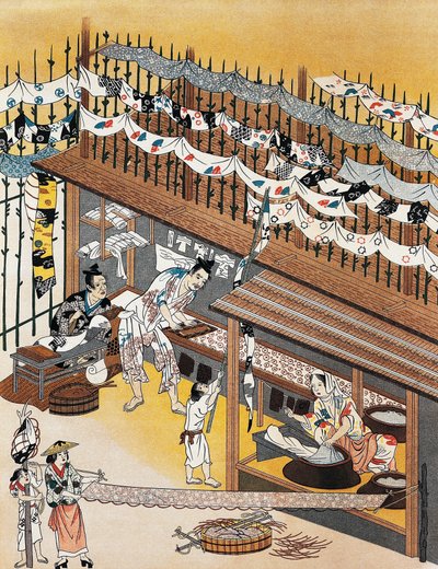 Håndværkere på arbejde, maler silkeskærme, Edo-perioden (1600-1868) af Culture Edo