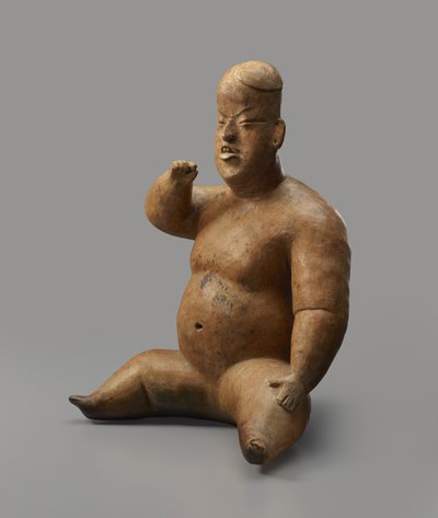 Siddende figur (lertøj med slip) af Culture Olmec