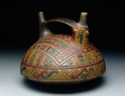 Dobbelt-tud rem-håndtag fartøj forestillende en falk, tidlig horisont, epoke 8, ca. 500-400 f.Kr. (keramik & harpiks-suspenderet maling) af Culture Paracas
