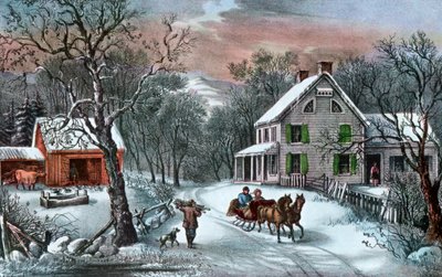 American Homestead om vinteren, 1868 af Currier and Ives