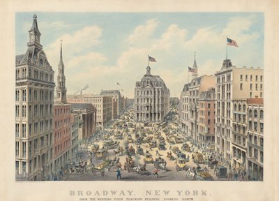 Broadway, New York: Fra Western Union Telegraph Building Looking North af Currier and Ives