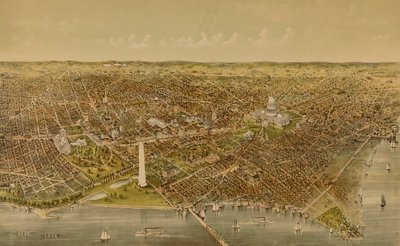 Byen Washington (fugleperspektiv fra Potomac set mod nord) af Currier and Ives