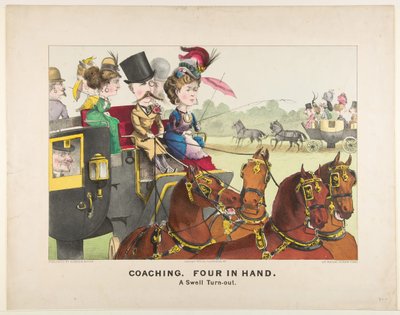 Coaching - Fire i hånden - A Swell Turn-out, 1876. af Currier and Ives