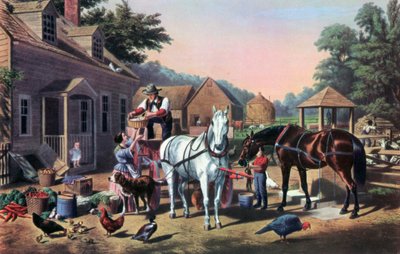 Forberedelse til marked, 1856. af Currier and Ives