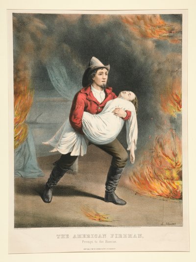 Den amerikanske brandmand / prompt til undsætning af Currier and Ives