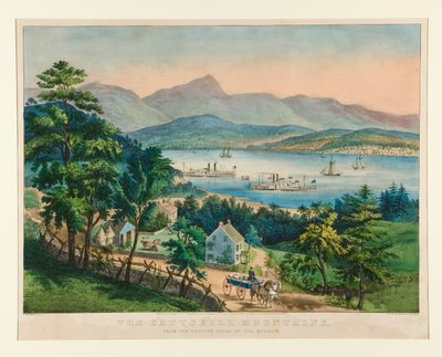 Catskill-bjergene fra den østlige kyst af Hudson af Currier and Ives