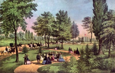 The Drive, Central Park, 1862. af Currier and Ives