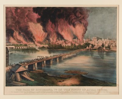 Faldet i Richmond, Virginia, natten den 2. april 1865 af Currier and Ives