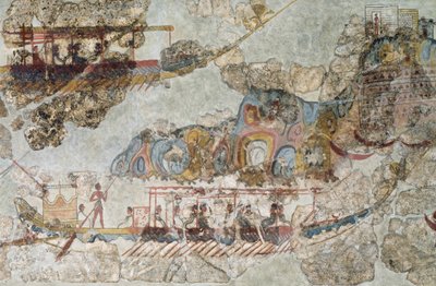 Flåde af skibe, freskomaleri fra Thera, Sydlige Kykladerne, Grækenland kykladisk civilisation, 3.-2. årtusinde f.Kr. af Cycladic Cycladic