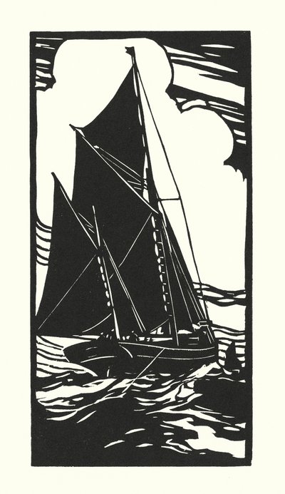 Fiskerbåde og pramme: Brixham Trawler (træsnit) af Cyril A. Wilkinson