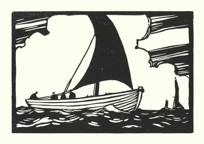 Fiskebåde og pramme: Deal Galley Punt (træsnit) af Cyril A. Wilkinson