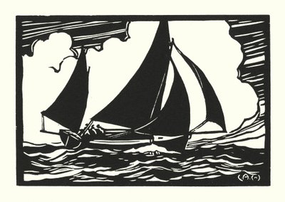 Fiskerbåde og pramme: Falmouth Quay Punt (træsnit) af Cyril A. Wilkinson