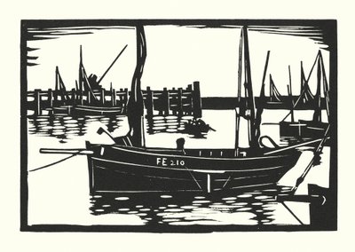 Fiskebåde og pramme: Folkestone Beam-Trawler (træsnit) af Cyril A. Wilkinson