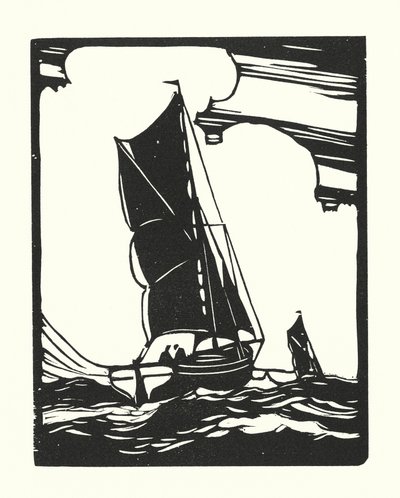 Fiskerbåde og pramme: Leigh Bawley (træsnit) af Cyril A. Wilkinson
