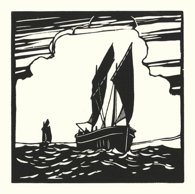 Fiskerbåde og pramme: Mounts Bay Drifter (træsnit) af Cyril A. Wilkinson