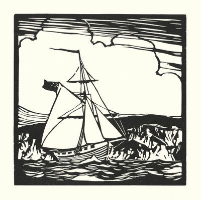 Fiskerbåde og pramme: Revenue Cutter (træsnit) af Cyril A. Wilkinson