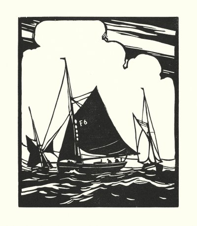 Fiskerbåde og pramme: Whitstable Oyster Boat (træsnit) af Cyril A. Wilkinson