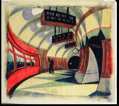 The Tube Train, ca. 1932 (linocut) (se også 246012) af Cyril Edward Power