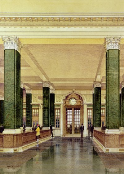 Interiør af Midland Bank, London af Cyril Farey