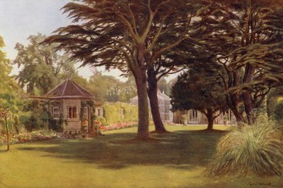 "Et cedertræ spredte sine mørkegrønne lag af skygge," Osborne Cottage (farve litho) af Cyril Ward