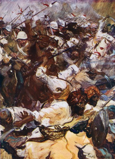 Charge of the Lancers at Kandahar (farve litho) af Cyrus Cuneo