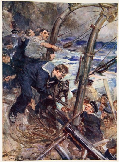 Hvordan Norah the Bulldog blev reddet fra det synkende slagskib (farve litho) af Cyrus Cuneo