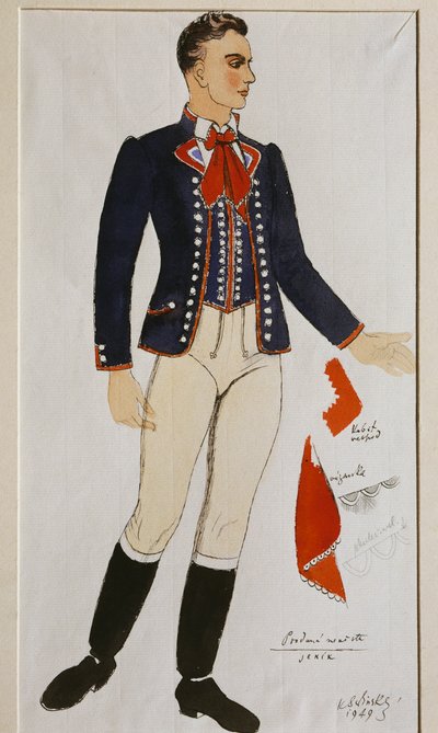 Kostume til The Bartered Bride af Bedrich Smetana, skitse af Czech School