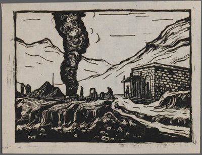 Stålraffinaderi, ca. 1945 (træsnit) af Dah Ma