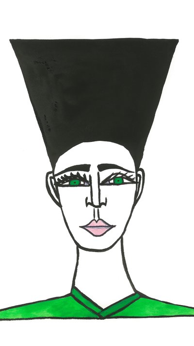 Afro Hair, 2024 (pen med maling på papir) af Daisy de Villeneuve