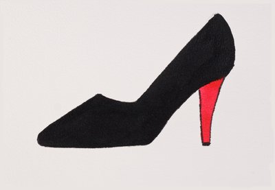 Black High Heel, 2017 (sort india-blæk med guldfarvet filtpen på papir) af Daisy de Villeneuve