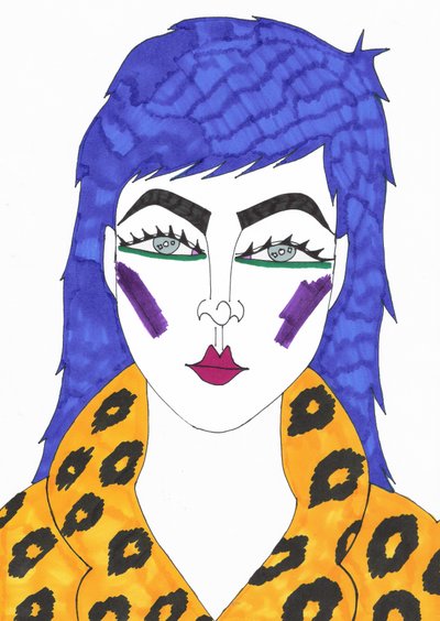 Blue hair, 2018 (tusch på papir) af Daisy de Villeneuve