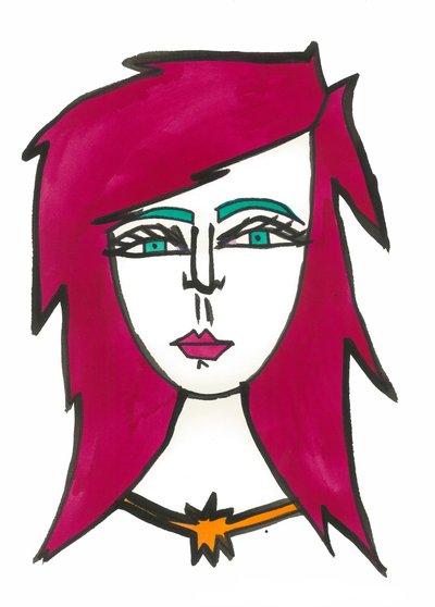 Dark Pink Hair, 2024 (pen med maling på papir) af Daisy de Villeneuve