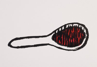 Hair Brush, 2017 (sort og rødt india-blæk på papir) af Daisy de Villeneuve