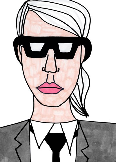 Karl Lagerfeld (tuschpen på papir) af Daisy de Villeneuve