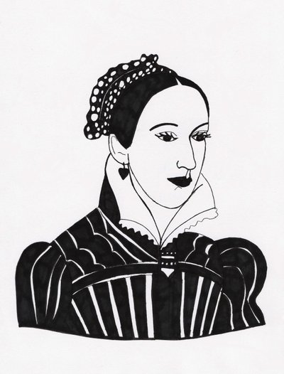 Mary Queen of Scots, 2017 (tuschpen på papir) af Daisy de Villeneuve