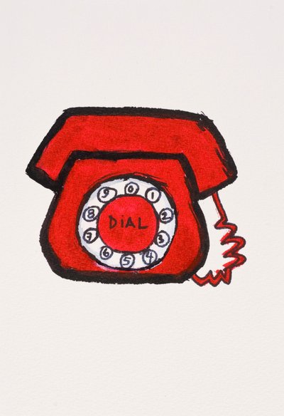 Red Telephone, 2017 (rødt india-blæk med filtpen på papir) af Daisy de Villeneuve