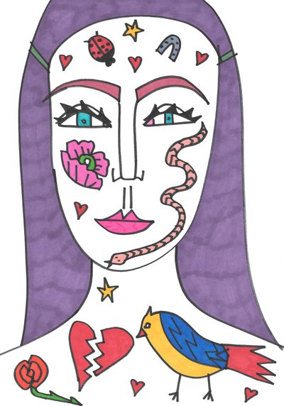 Tattoo Face (tusch på papir) af Daisy de Villeneuve