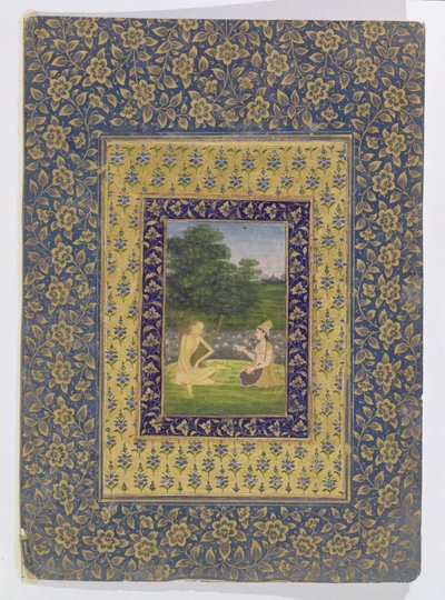 Layla Reading til Majnun, der sidder under et træ ved en lotusbassin, Delhi, ca. 1720-40 af Dal Chand
