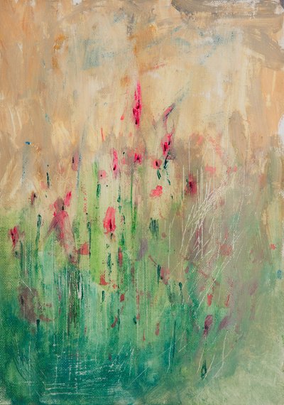 Livligt, blomsterinspireret abstrakt motiv af Dale Hefer