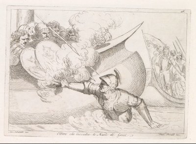 Hector sætter ild til græske skibe Ettore che incendia le Navi de Greci (titel på objekt) af Damiano Pernati
